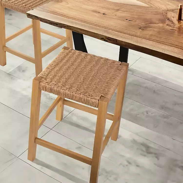 Kirklands Home Newport Natural Wood and Rattan Counter Stool Brown Outlet