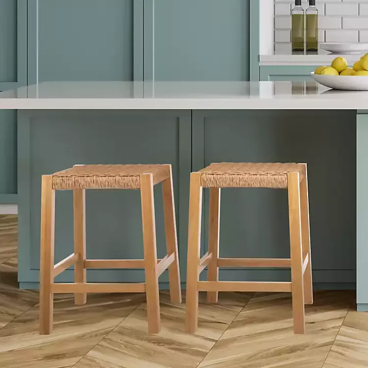 Kirklands Home Newport Natural Wood and Rattan Counter Stool Brown Outlet
