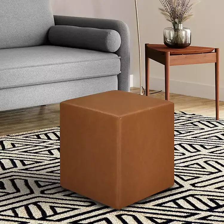 Kirklands Home Newton Carmel Faux Leather Square Ottoman Brown Discount