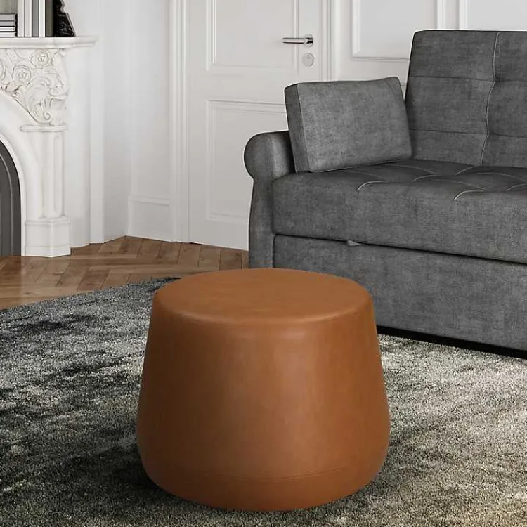 Kirklands Home Newton Carmel Faux Leather Thimble Ottoman Brown Sale