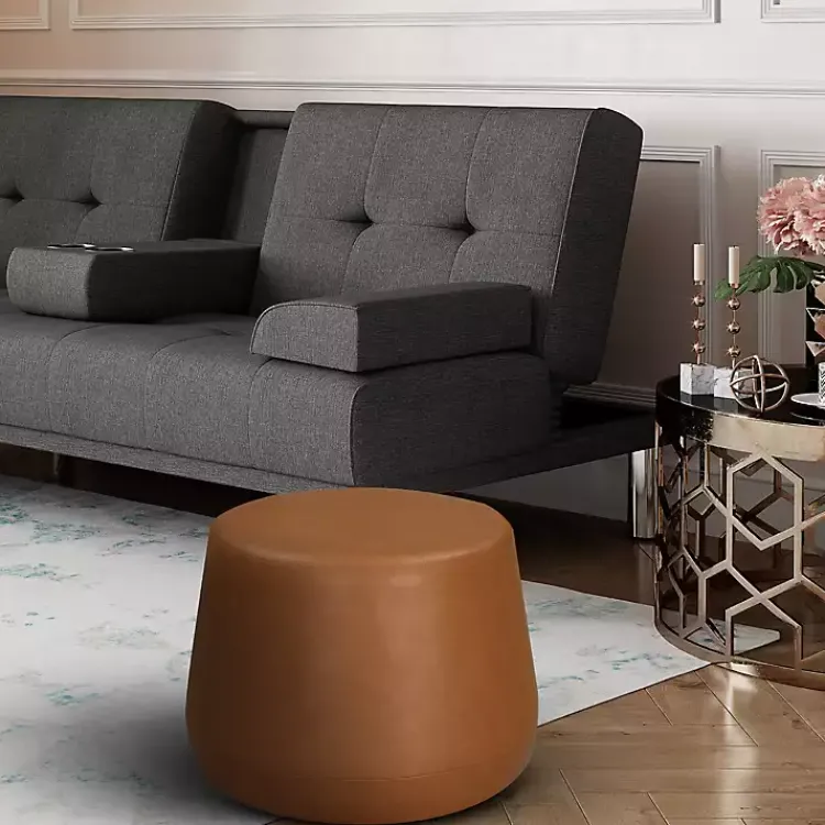 Kirklands Home Newton Carmel Faux Leather Thimble Ottoman Brown Sale