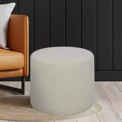 Kirklands Home Newton Boucle Cylinder Ottoman Ivory New