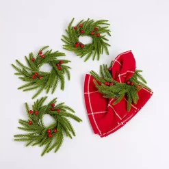 Christmas Dining & Entertaining>Kirklands Home Norfolk Pine and Berry Napkin Rings, Set of 4