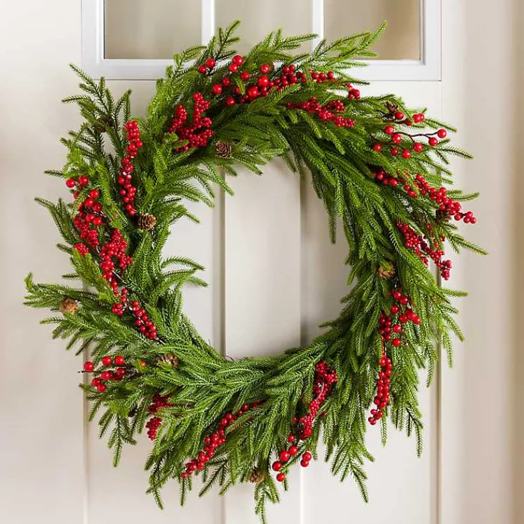 Christmas Wreaths>Kirklands Home Norfolk Pine Red Berry Christmas Wreath