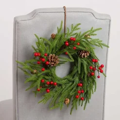 Wreaths>Kirklands Home Norfolk Pine Red Berry Mini Christmas Wreath