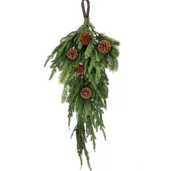 Christmas Wreaths>Kirklands Home Norfolk Spruce and Juniper Teardrop Swag Green