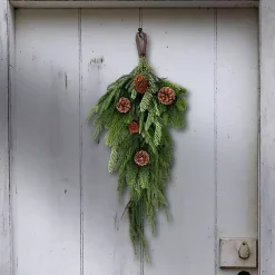 Christmas Wreaths>Kirklands Home Norfolk Spruce and Juniper Teardrop Swag Green