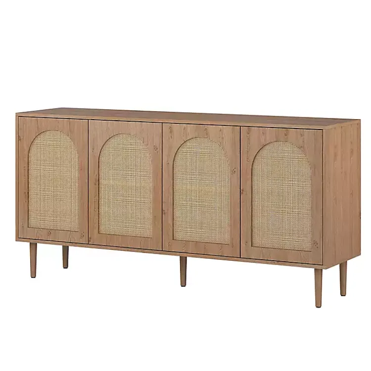 Kirklands Home Oak and Natural Rattan 4-Door Sideboard Brown Best