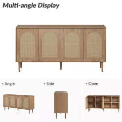 Kirklands Home Oak and Natural Rattan 4-Door Sideboard Brown Best