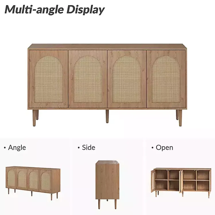 Kirklands Home Oak and Natural Rattan 4-Door Sideboard Brown Best
