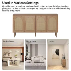 Kirklands Home Oak and Natural Rattan 4-Door Sideboard Brown Best