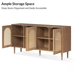 Kirklands Home Oak and Natural Rattan 4-Door Sideboard Brown Best