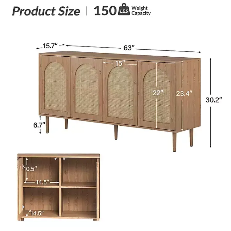 Kirklands Home Oak and Natural Rattan 4-Door Sideboard Brown Best