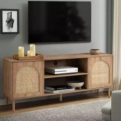 Kirklands Home Oak and Natural Rat Media Cabinet Tan Clearance