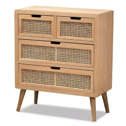 Kirklands Home Oak and Rattan 4-Drawer Chest Outlet