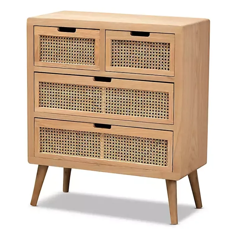 Kirklands Home Oak and Rattan 4-Drawer Chest Outlet