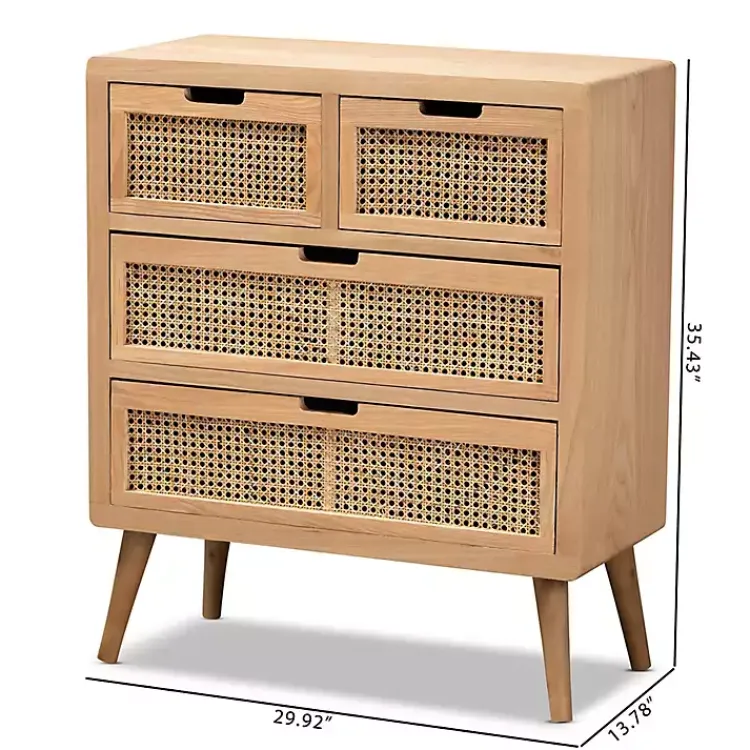 Kirklands Home Oak and Rattan 4-Drawer Chest Outlet