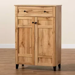 Kirklands Home Oak 2-Door Grid Shoe Storage Cabinet Tan Best