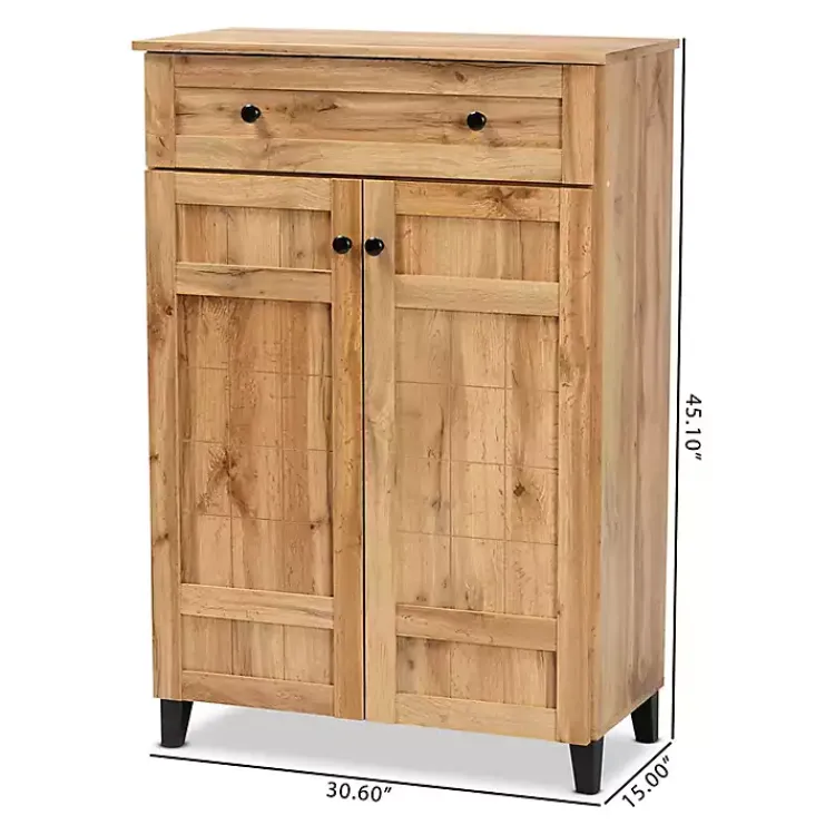 Kirklands Home Oak 2-Door Grid Shoe Storage Cabinet Tan Best