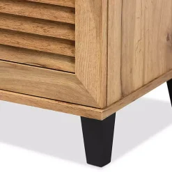 Kirklands Home Oak 3-Door Slatted Shoe Storage Cabinet Brown New