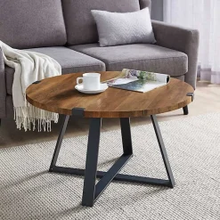 Kirklands Home Oak Urban Rustic Round Coffee Table Brown Discount