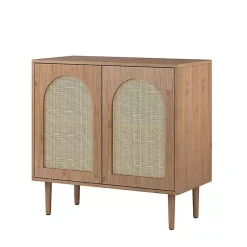 Kirklands Home Oak Wood and Arched Rat 2-Door Cabinet Tan New