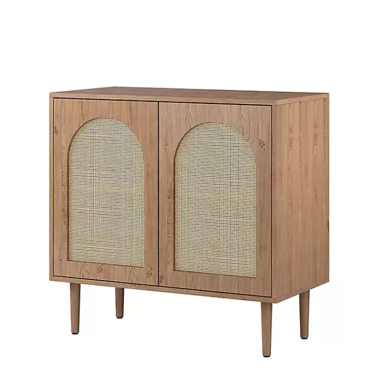 Kirklands Home Oak Wood and Arched Rat 2-Door Cabinet Tan New