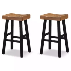 Kirklands Home Oak Wood Backless Cooper Bar Stools, Set of 2 Brown Hot