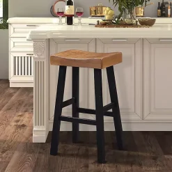 Kirklands Home Oak Wood Backless Cooper Bar Stools, Set of 2 Brown Hot