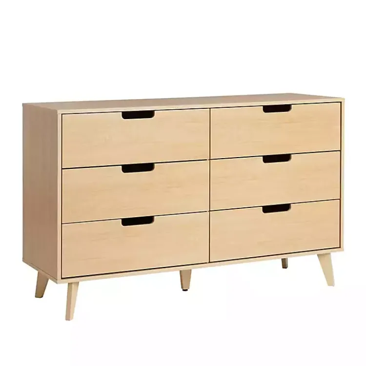 Kirklands Home Oak Wood Simple Grooved Handle 6-Drawer Dresser Tan New