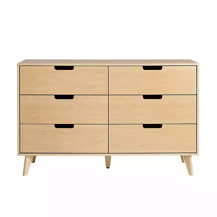 Kirklands Home Oak Wood Simple Grooved Handle 6-Drawer Dresser Tan New