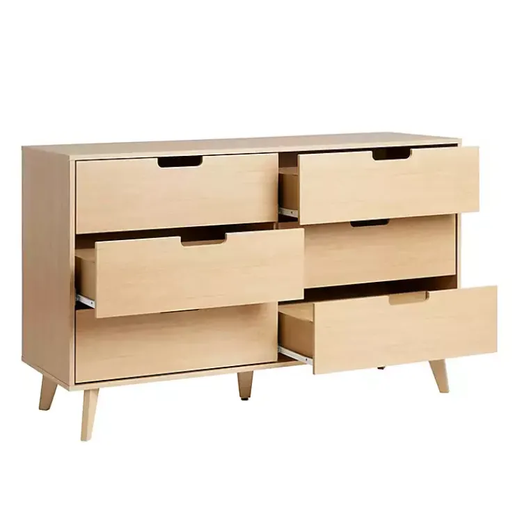 Kirklands Home Oak Wood Simple Grooved Handle 6-Drawer Dresser Tan New