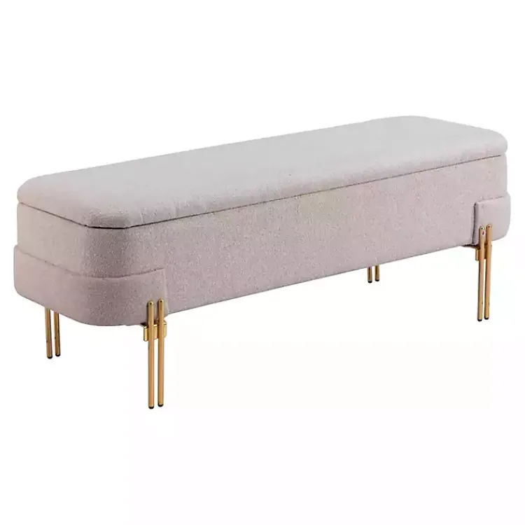 Kirklands Home Oatmeal Shearling Upholstered Storage Bench Tan Clearance
