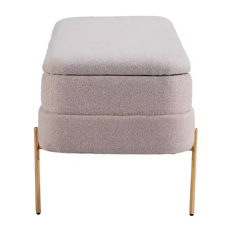 Kirklands Home Oatmeal Shearling Upholstered Storage Bench Tan Clearance