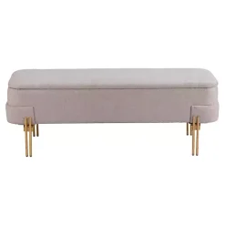 Kirklands Home Oatmeal Shearling Upholstered Storage Bench Tan Clearance