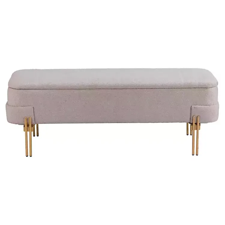 Kirklands Home Oatmeal Shearling Upholstered Storage Bench Tan Clearance