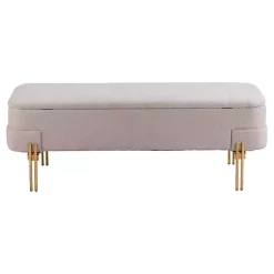Kirklands Home Oatmeal Shearling Upholstered Storage Bench Tan Clearance