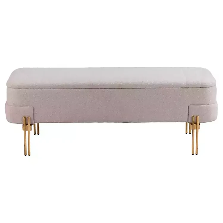 Kirklands Home Oatmeal Shearling Upholstered Storage Bench Tan Clearance