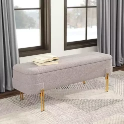 Kirklands Home Oatmeal Shearling Upholstered Storage Bench Tan Clearance