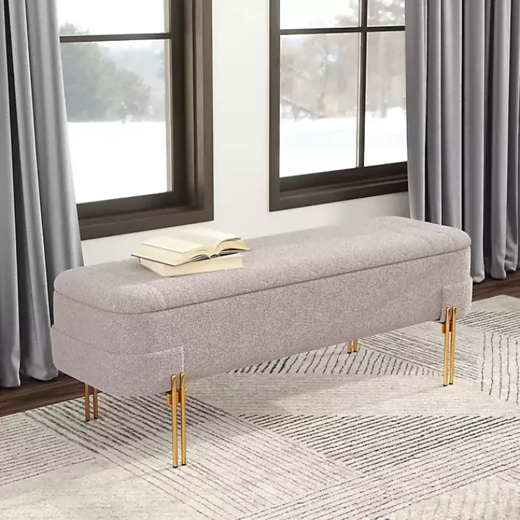 Kirklands Home Oatmeal Shearling Upholstered Storage Bench Tan Clearance