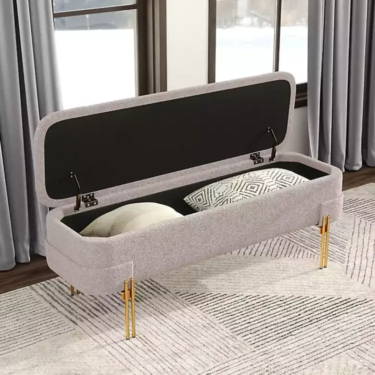 Kirklands Home Oatmeal Shearling Upholstered Storage Bench Tan Clearance