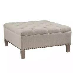 Kirklands Home Oatmeal Tufted Square Ottoman Tan Outlet