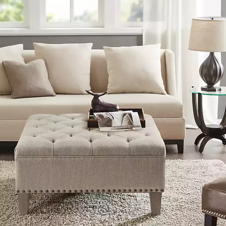 Kirklands Home Oatmeal Tufted Square Ottoman Tan Outlet