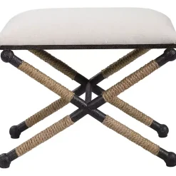 Kirklands Home Oatmeal Upholstered Wrapped Rope Frame Bench Ivory Sale