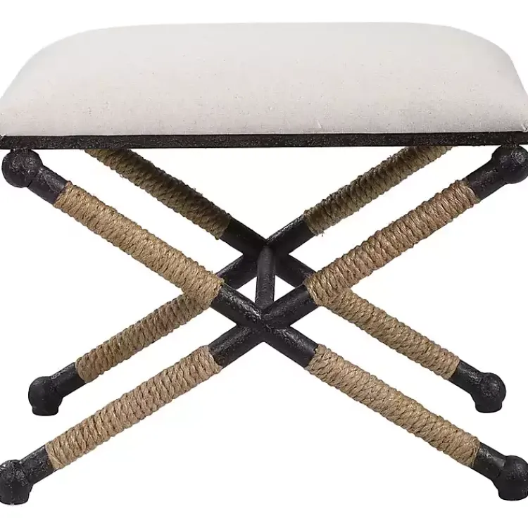 Kirklands Home Oatmeal Upholstered Wrapped Rope Frame Bench Ivory Sale