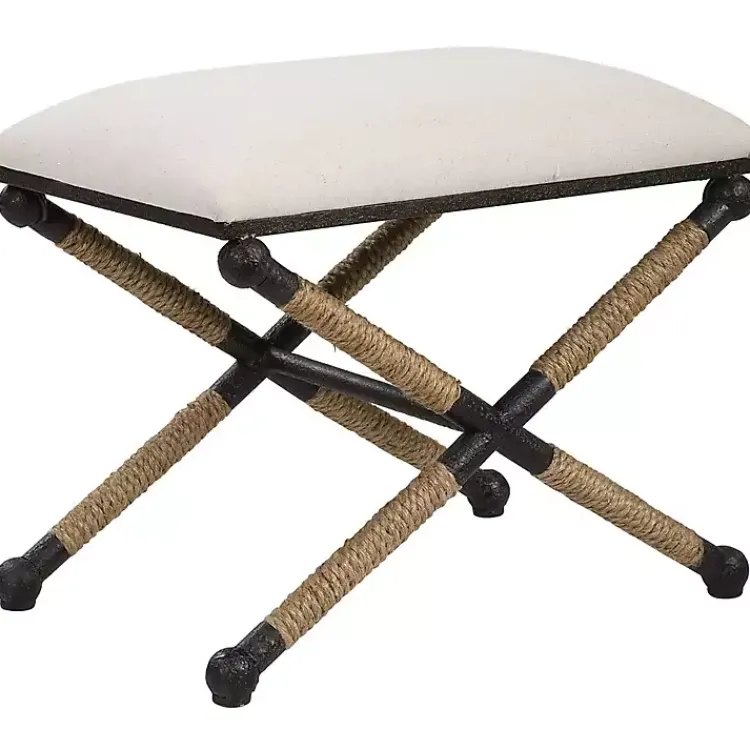 Kirklands Home Oatmeal Upholstered Wrapped Rope Frame Bench Ivory Sale