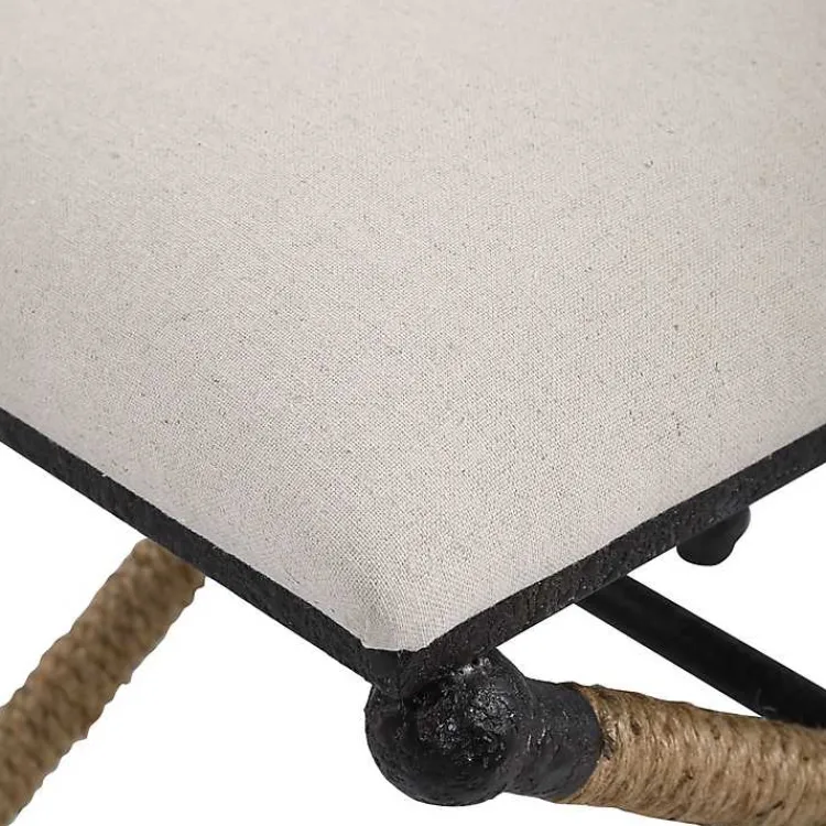 Kirklands Home Oatmeal Upholstered Wrapped Rope Frame Bench Ivory Sale