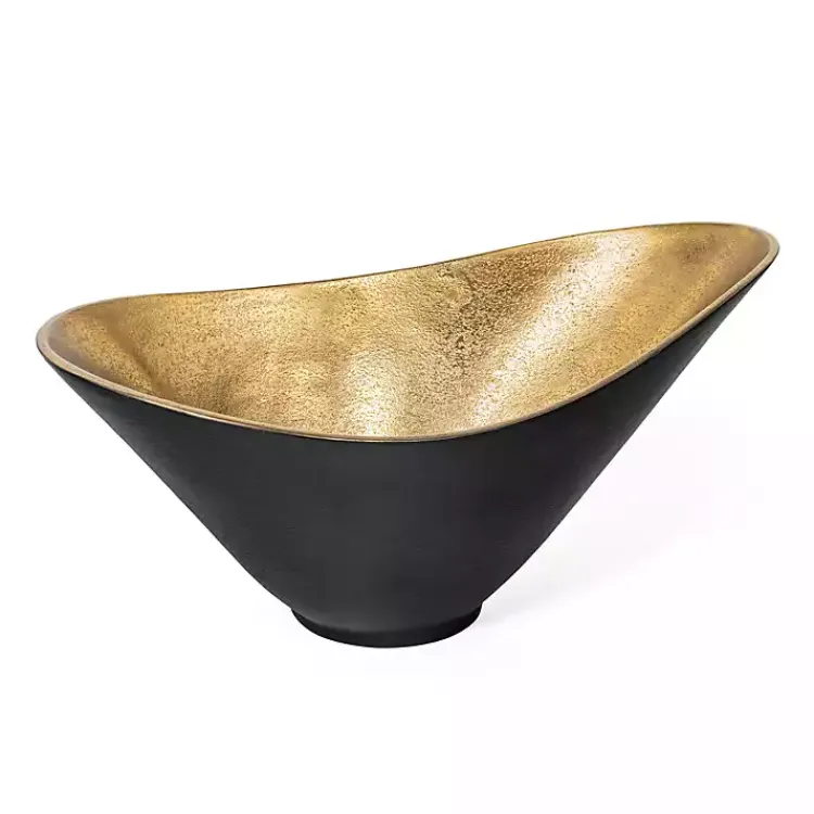 Decorative Bowls & Jars>Kirklands Home Oblong Black and Gold Bowl, 15 in