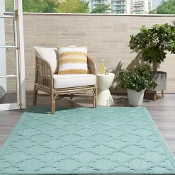 Kirklands Home Ocean Aqua Trellis Outdoor Area Rug, 4x6 Blue New