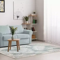Kirklands Home Ocean Blue Palm Leaves Outdoor Area Rug, 6x9 Sale